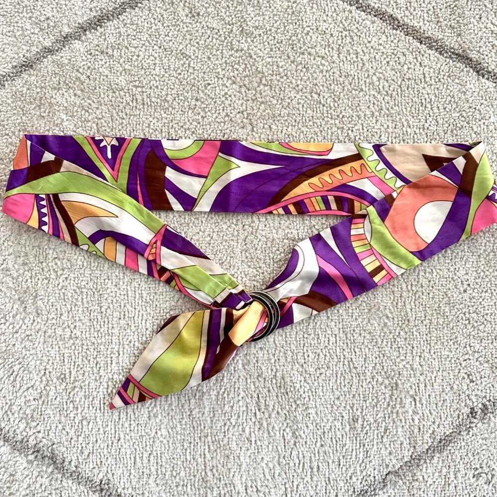 Vintage The Limited Funky Groovy Colorful Pattern Sikly Scarf Statement Belt